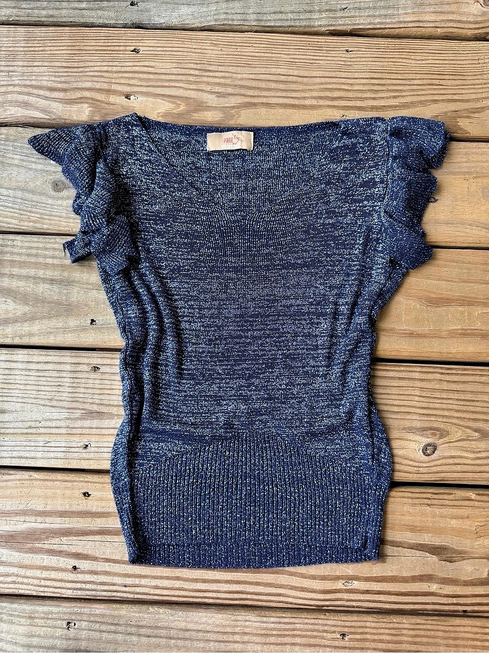 Free For Humanity Ruffled Sleeve Top in Blue